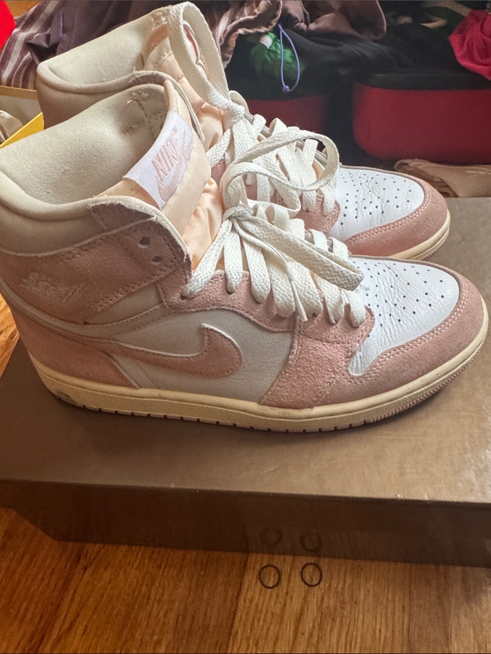Nike Women’s High-Top Sneakers in Pink and White Suede